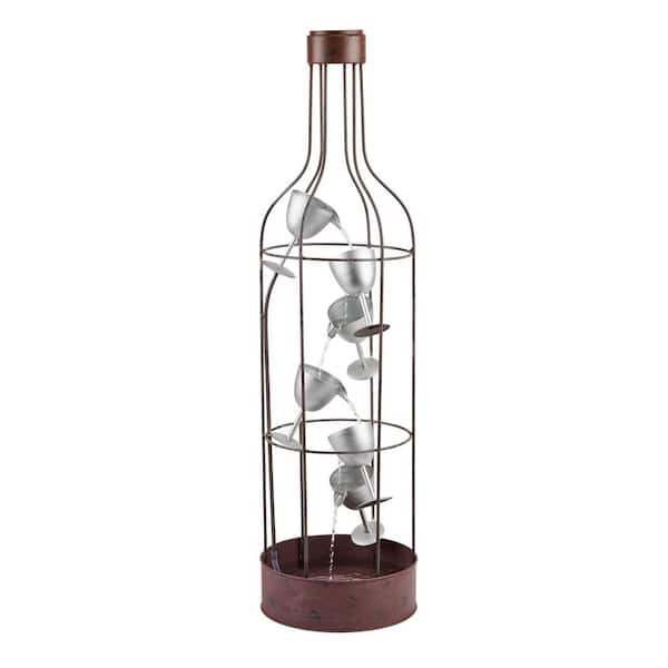 Alpine Corporation 44 in. Tall Indoor/Outdoor Bottle Shaped Water Fountain with Tiering Wine Glasses