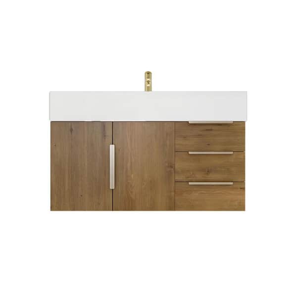 Bethany 36 in. W x 20 in. D x 22 in. H Single Sink Floating Bath Vanity in Oak with White Acrylic Top