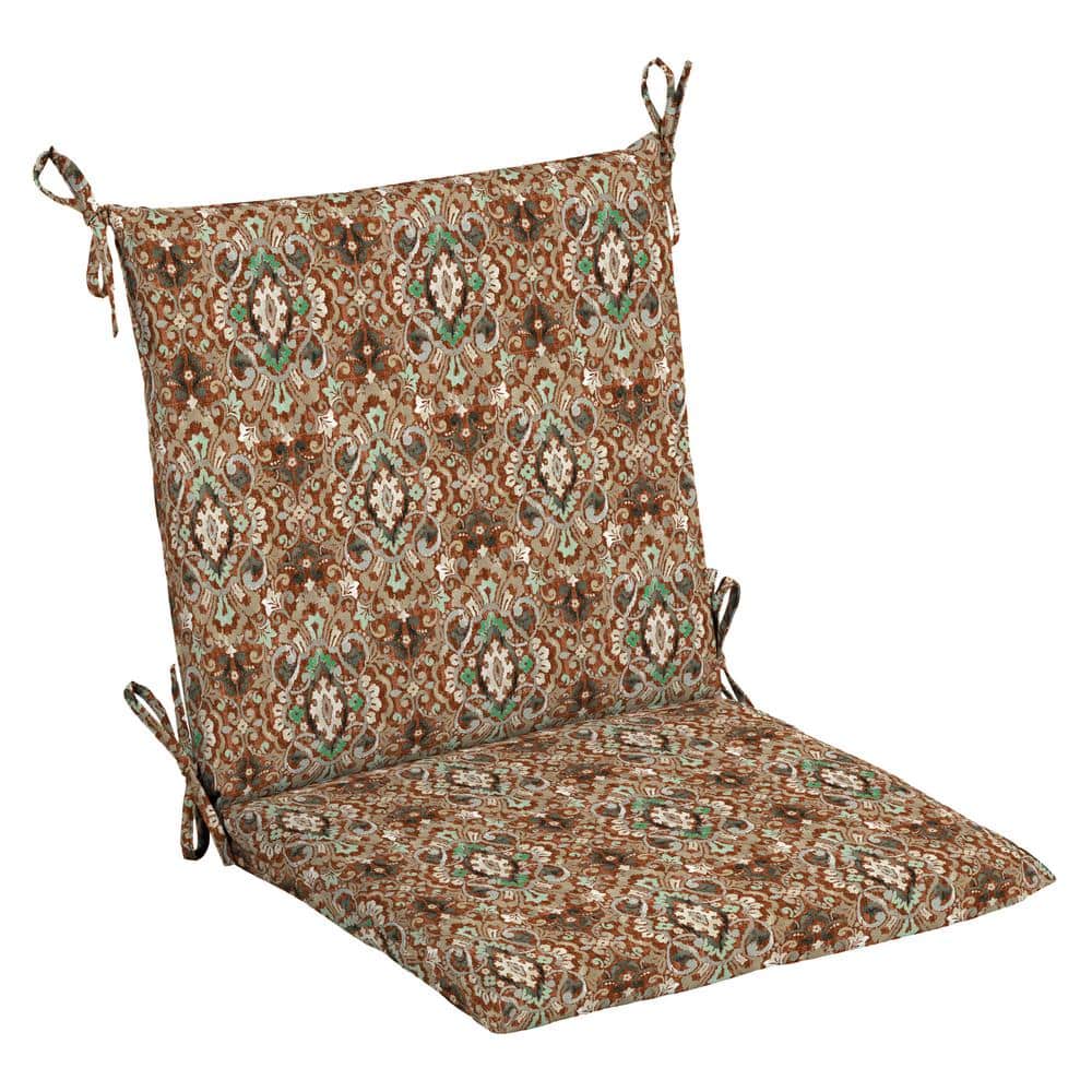 Hampton Bay 20 in. x 20 in. Outdoor Dining Chair Cushion in Russet Ikat