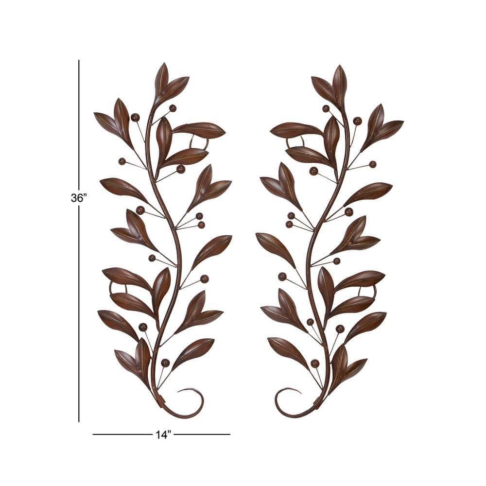 Brown Metal Leaf Wall Sculpture Set of 2