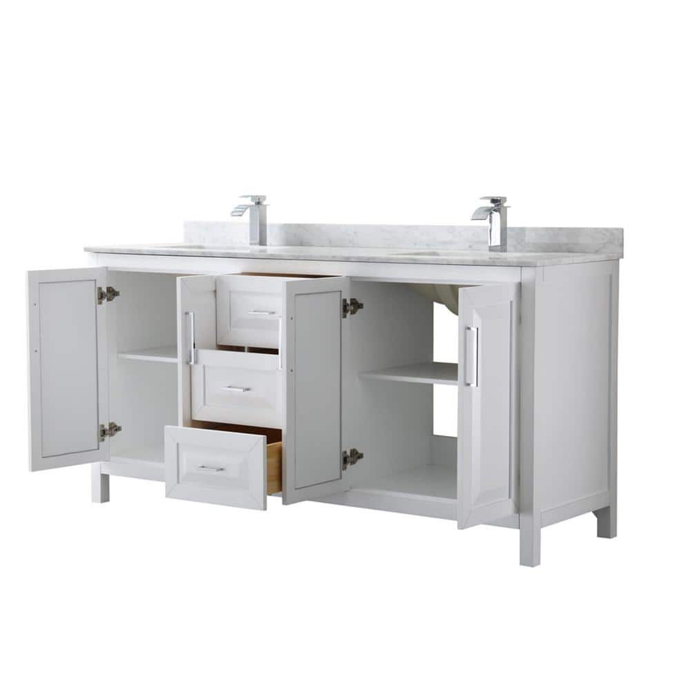 Elegant 72'' White Double Freestanding Vanity with Carrara Marble Top