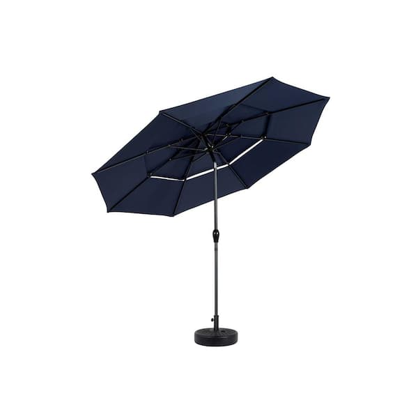Zeus & Ruta 10 ft. Steel 3-Tier Auto-Tilt Market Patio Umbrella in Navy Blue