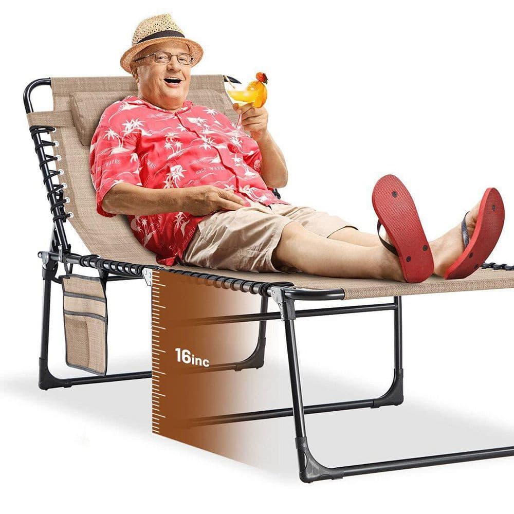 2-Piece Folding Chaise Lounge, 16 in. High Portable Sunbathing Chair, Overs