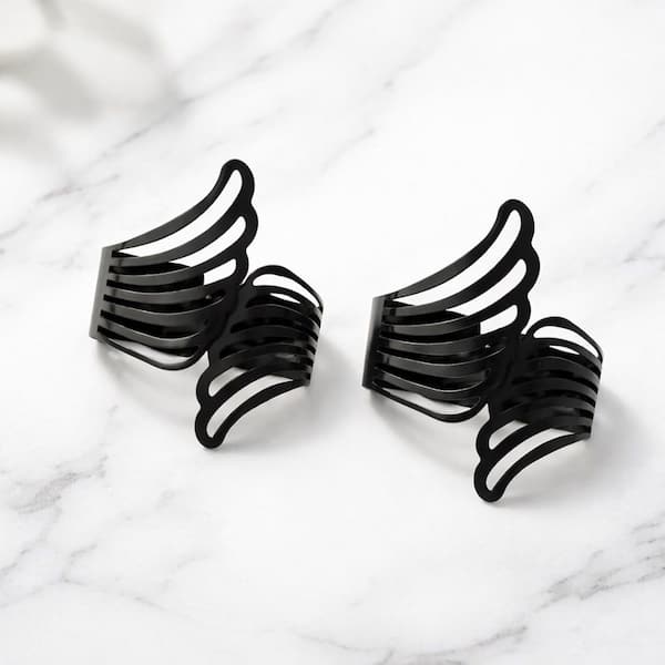 3.8 in. Cuff Metal Wings Curtain Tiebacks Angel in Black (2-Set)