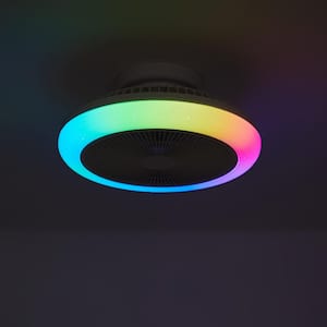 20 in. RGB Integrated LED White Indoor Small Ceiling Fan with Light Low Profile Flush Mount Enclosed Cage Ceiling Fan