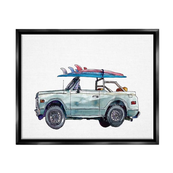 The Stupell Home Decor Collection Retro Beach Cruiser with Surfboard Illustration by Paul McCreery Floater Frame Travel Wall Art Print 21 in. x 17 in.