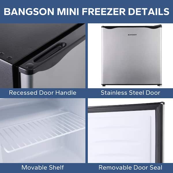 JEREMY CASS Mini Upright Freezer in Silver with Stainless Steel