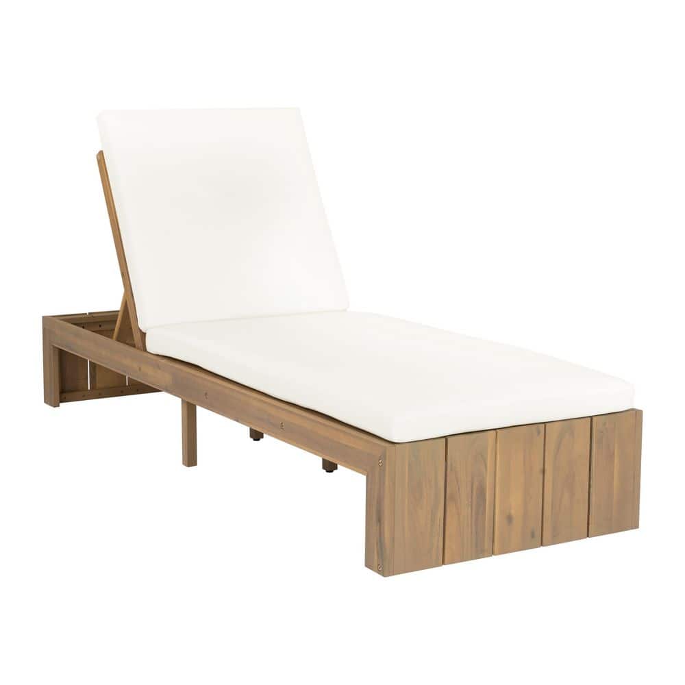 Fynn Patio Light Teak Finish Solid Wood Outdoor Chaise Lounge with White Cushions, Adjustable Backrest price history on PriceWatchPro