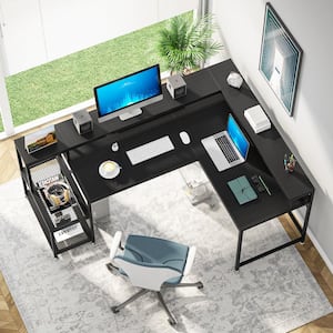 Perry 69 in. Black Reversible Large Corner L Shaped Computer Writing Desk Monitor Stand Storage Shelf Home Office