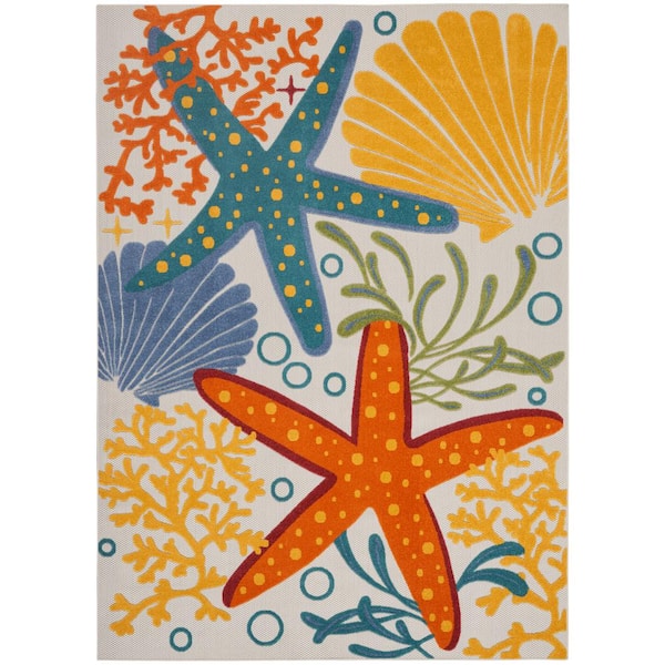 Hampton Bay Aloha Multicolor 7 ft. x 10 ft. Floral Modern Indoor/Outdoor Patio Area Rug