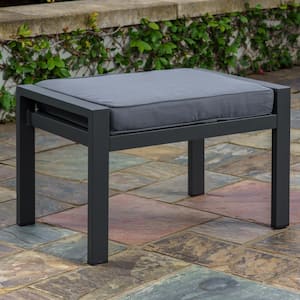 Lakeview Modern Aluminum Outdoor Patio Ottoman with Weather-Resistant Charcoal Cushion Backyard Furniture Piece
