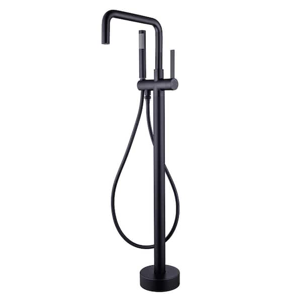 Tahanbath 1-Handle Freestanding Tub Faucet with Hand Shower with Waterfall in Matte Black