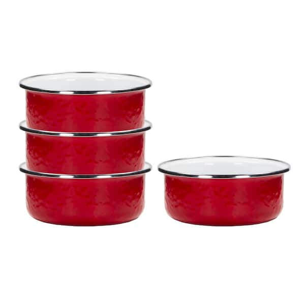Golden Rabbit 14 oz. Solid Red Enamelware Soup Bowls (Set of 4)