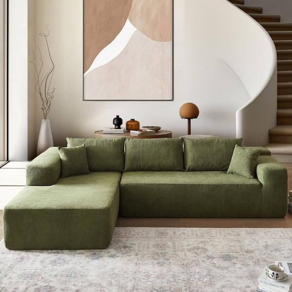 Allwex VIVI 104 in. Wide Arm 2-Piece Wool Fabric L-Shape Modular Sectional Sofa in Green with Left Chaise VIVIL670