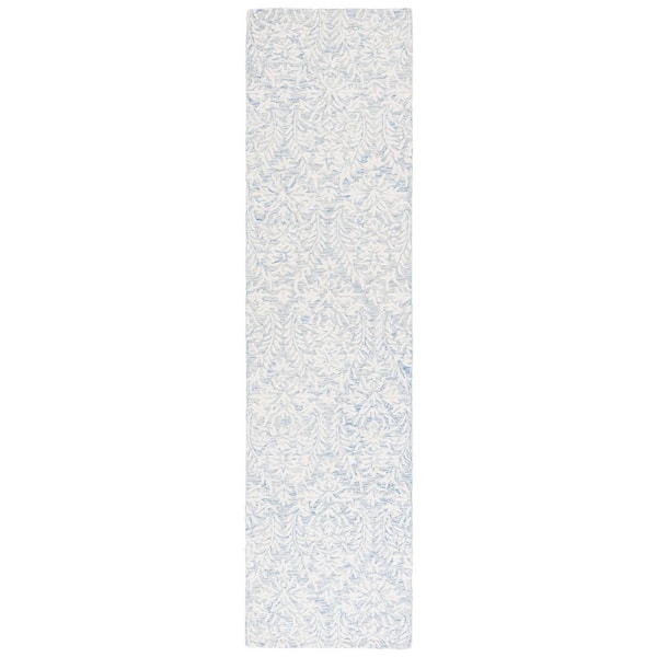 Ebony 2 ft. x 9 ft. Blue/Ivory Minimalist Tonal floral Runner Rug