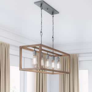 Boswell Quarter 5-Light Painted Chestnut Wood Coastal Galvanized Island Chandelier with Silver Accents for Dining Rooms