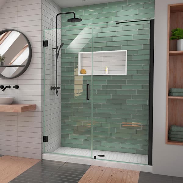 DreamLine Unidoor-LS 56 in. - 57 in. W x 72 in. H Frameless Hinged Shower Door with L-Bar in Matte Black