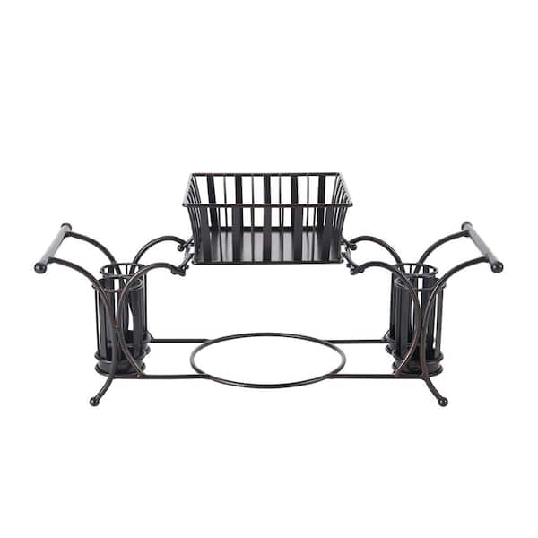 21 in. 4 Compartment Carbon Steel Black Dining Set Caddy