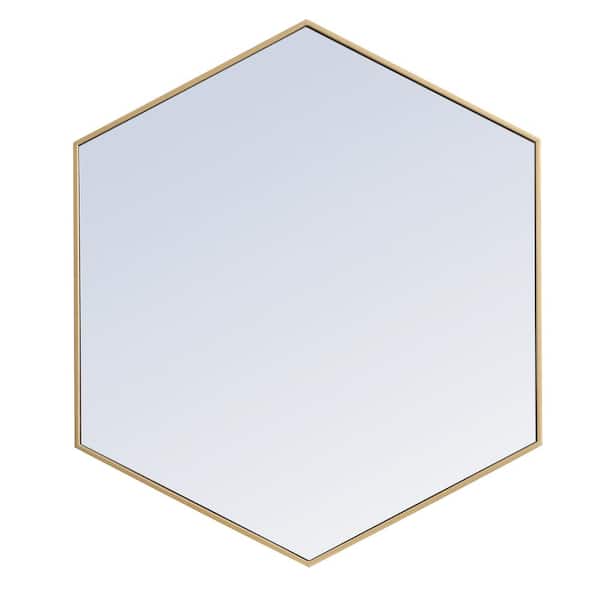 Unbranded Timeless Home 41 in. W x 35 in. H x Contemporary Metal Framed Hexagon Brass Mirror