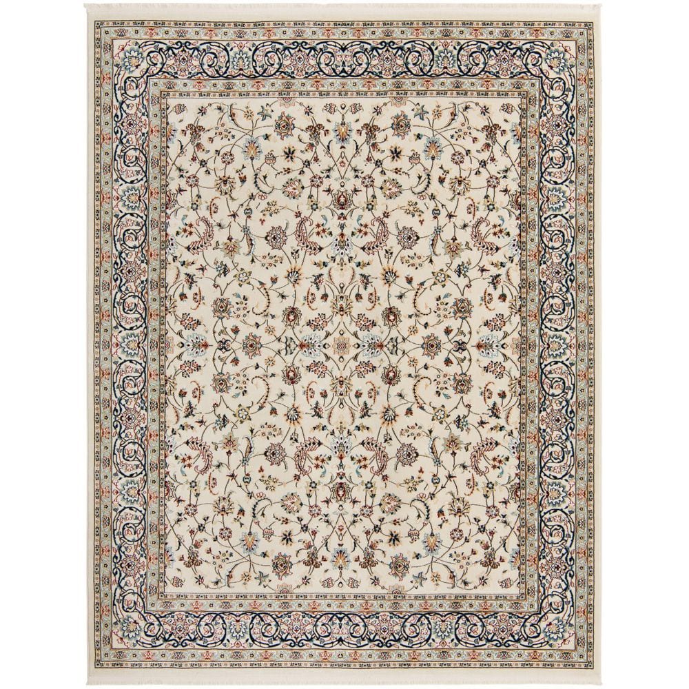 Ivory Floral Motif Synthetic 8' x 10' Area Rug