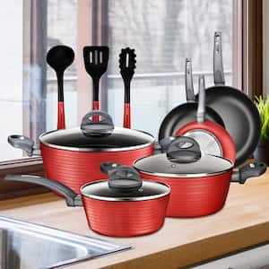 12-Piece Reinforced Forged Aluminum Non-Stick Cookware Set in Red