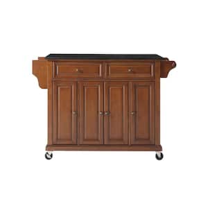 Full Size Cherry Kitchen Cart with Black Granite Top