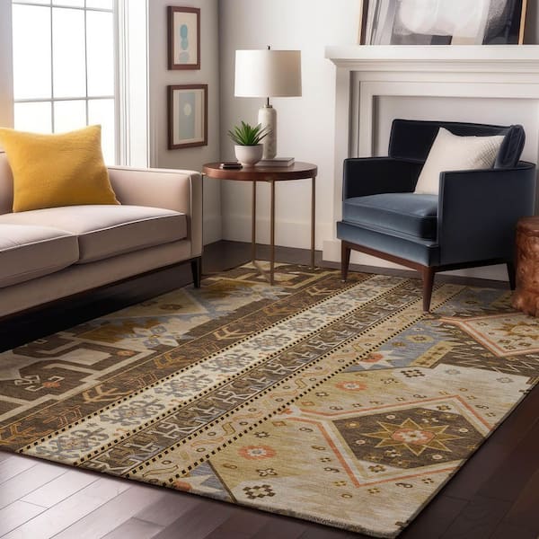 Mayfield Premium Machine Washable Abstract AMF1015 Brown 10 ft. x 14 ft. Area Rug