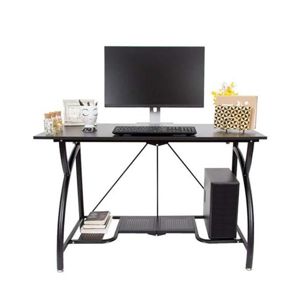 Origami Black Steel and Wood Folding Desk with Shelf