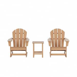 Laguna 3-Piece Fade Resistant Outdoor Patio HDPE Poly Plastic Adirondack Rocking Chairs and Side Table Set, Teak