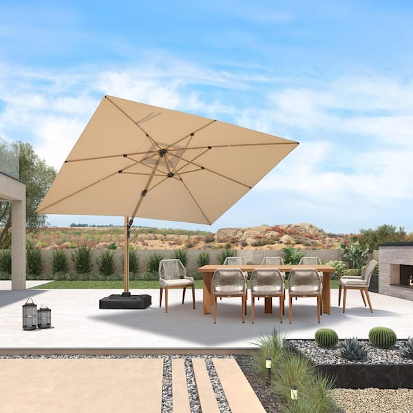 9-Piece Aluminum Outdoor Dining Set Teak Patio Furniture Set Wicker Table and Chairs with Cushions