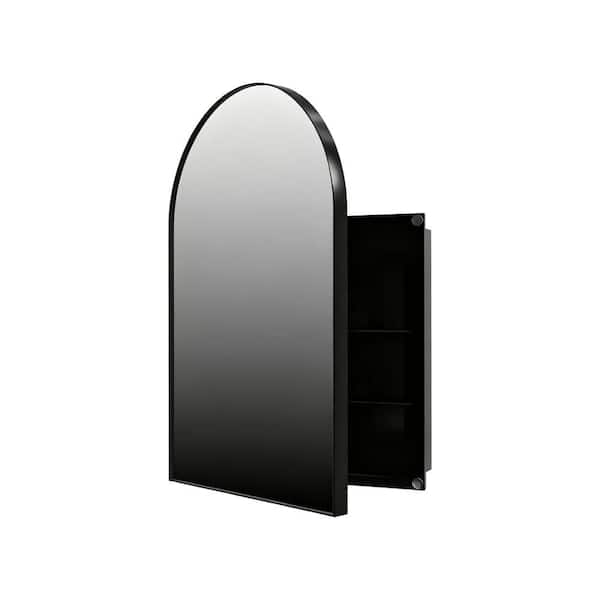 18 in. W x 24 in. H Matte Black Rectangular Metal Corner Medicine Cabinet with Arched Mirror, Adjustable Glass Shelves