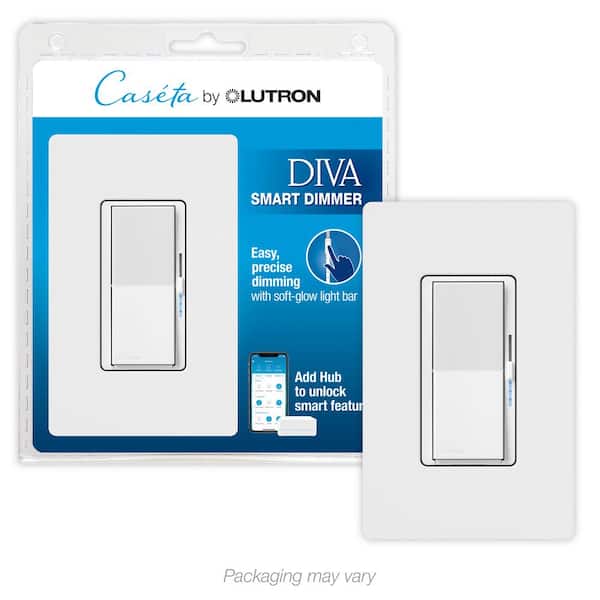 Diva Smart Dimmer Switch for Caseta Smart Lighting with Wallplate, 150-Watt LED, White (DVRFW-6L-WH)