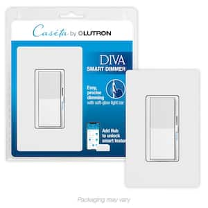 Diva Smart Dimmer Switch for Caseta Smart Lighting with Wallplate, 150-Watt LED, White (DVRFW-6L-WH)