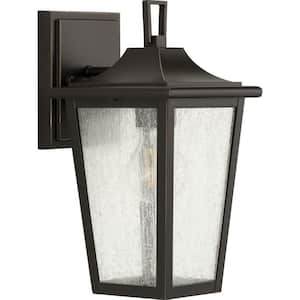 Padgett 1-Light Antique Bronze Hardwired Outdoor Wall Lantern with Clear Seeded Glass Shade Transitional Coastal