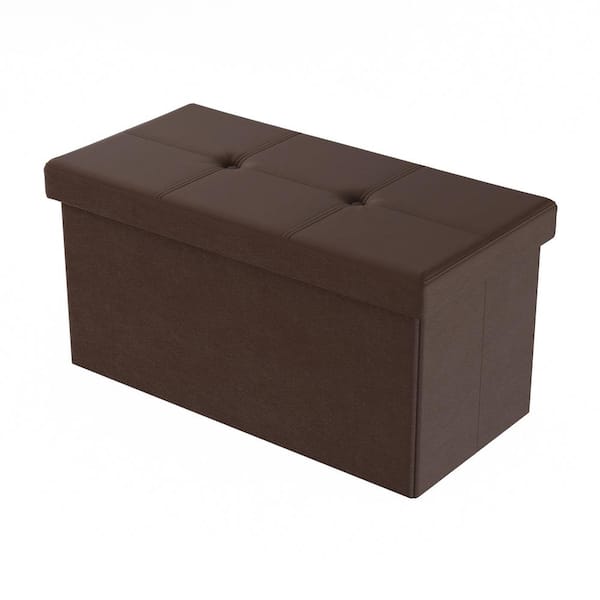 New Folding Ottoman with 2 Pull Out Drawers Compartment Storage Box Faux Leather 