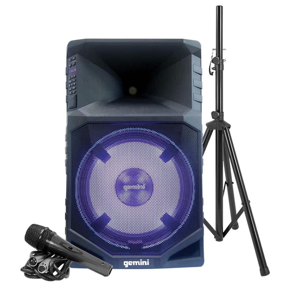Gemini 15 in. Portable Water-Resistant Wireless Bluetooth Party System with Speaker Stand and Microphone, Black -  GSW-T1500PK