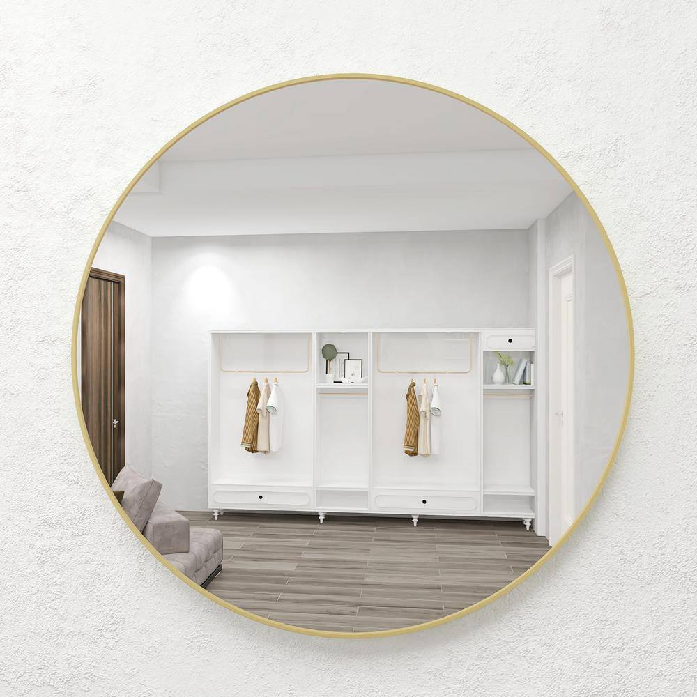 32 in. W x 32 in. H Round Framed Wall Bathroom Vanity Mirror in Gold