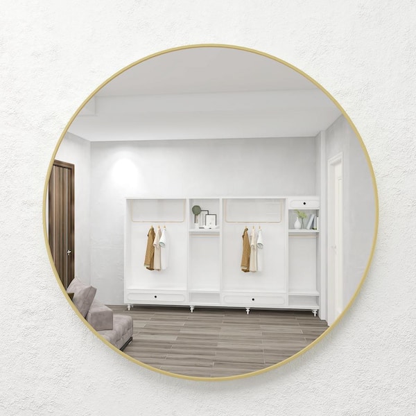 Unbranded 32 in. W x 32 in. H Round Framed Wall Bathroom Vanity Mirror in Gold