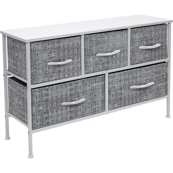 Sorbus 5-Drawer Marble White Dresser White Frame Wood Top Easy Pull Fabric Bins 11.87 in. L x 39.5 in. W x 24.62 in. H