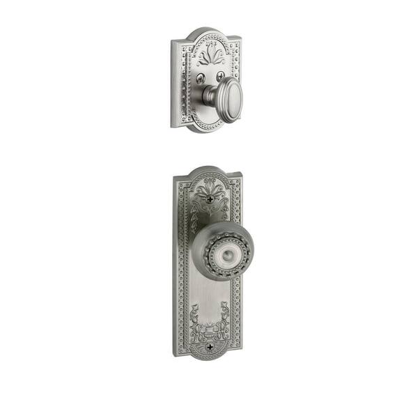 Grandeur Parthenon Single Cylinder Satin Nickel Combo Pack Keyed Differently with Knob and Matching Deadbolt
