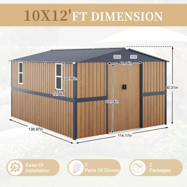 JPJPUU 10*12 FT Yellow Metal Shed with Lockable Doors, 2 Windows