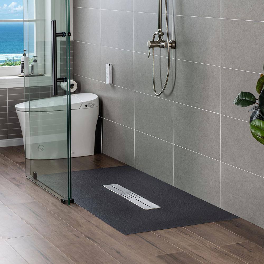 47.25" Black Solid Surface Low-Profile Shower Base with Center Drain
