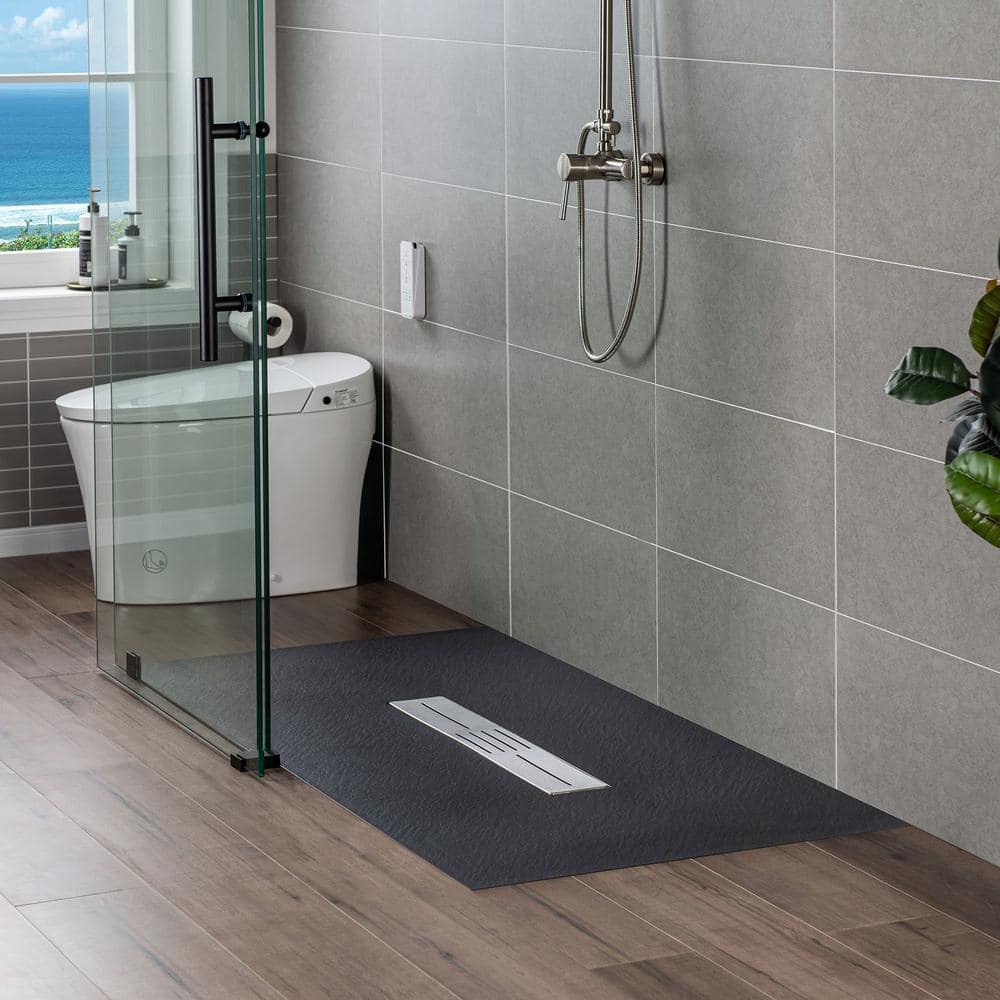 Black Solid Surface Low-Profile Rectangular Shower Base