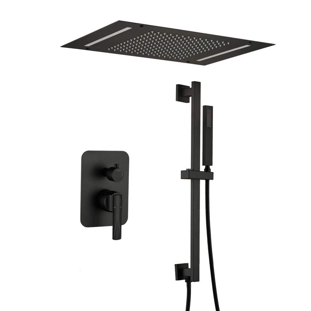 1-Spray Dual Shower Head Ceiling Mount Fixed and Handheld Shower Head 2.5 GPM with LED in Matte Black price history on PriceWatchPro