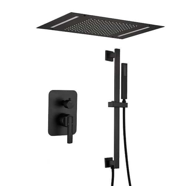 Boyel Living 1-Spray Dual Shower Head Ceiling Mount Fixed and Handheld Shower Head 2.5 GPM with LED in Matte Black