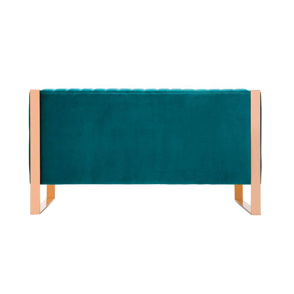 Teal Velvet Tufted Loveseat with Gold Metal Frame