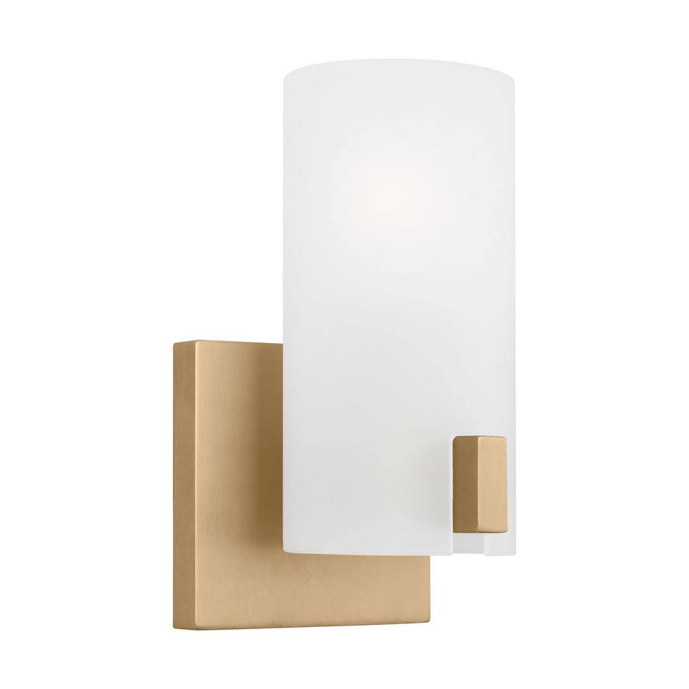 Satin Brass and Etched Glass Small Wall Sconce