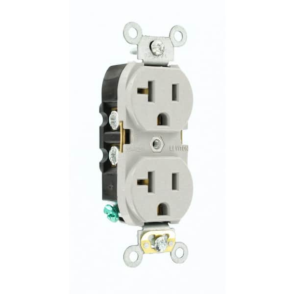 Leviton 20 Amp 125 V Industrial Grade Self Grounding Duplex Outlet/Receptacle, Gray (1-Pack) 05362-GYS