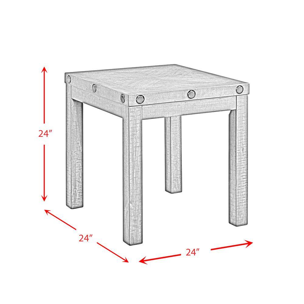 24" Gray Acacia Wood Square End Table with USB Port