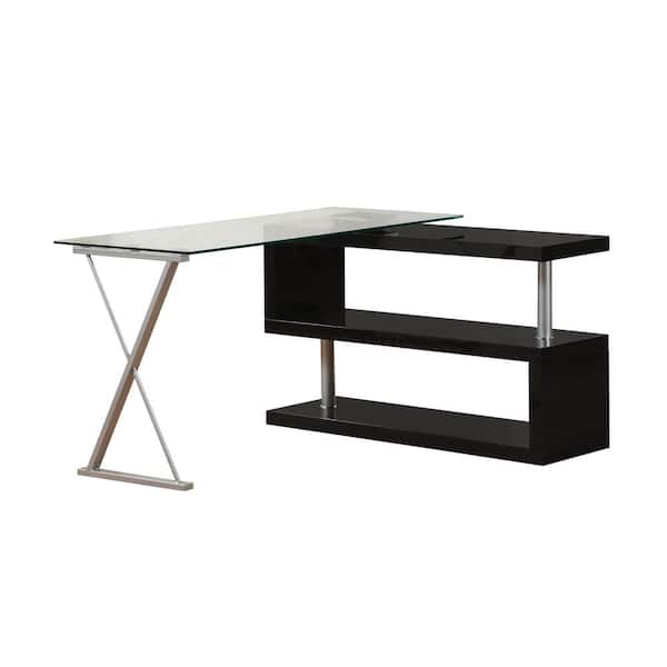 Acme Furniture Buck 2-Piece Clear Glass and Black Office Suite Writing Desk